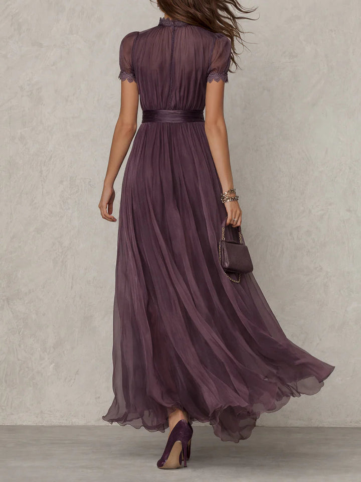 Cynthy - Abito Lungo Color Prugna Con Pizzo