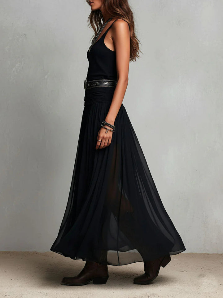 Odetta - Elegante Abito Lungo In Tulle Con Cintura