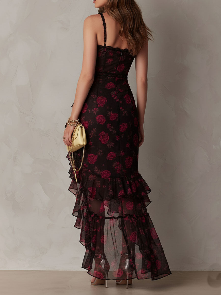 Deyna - Elegante Abito a Fiori Con Orlo Arricciato