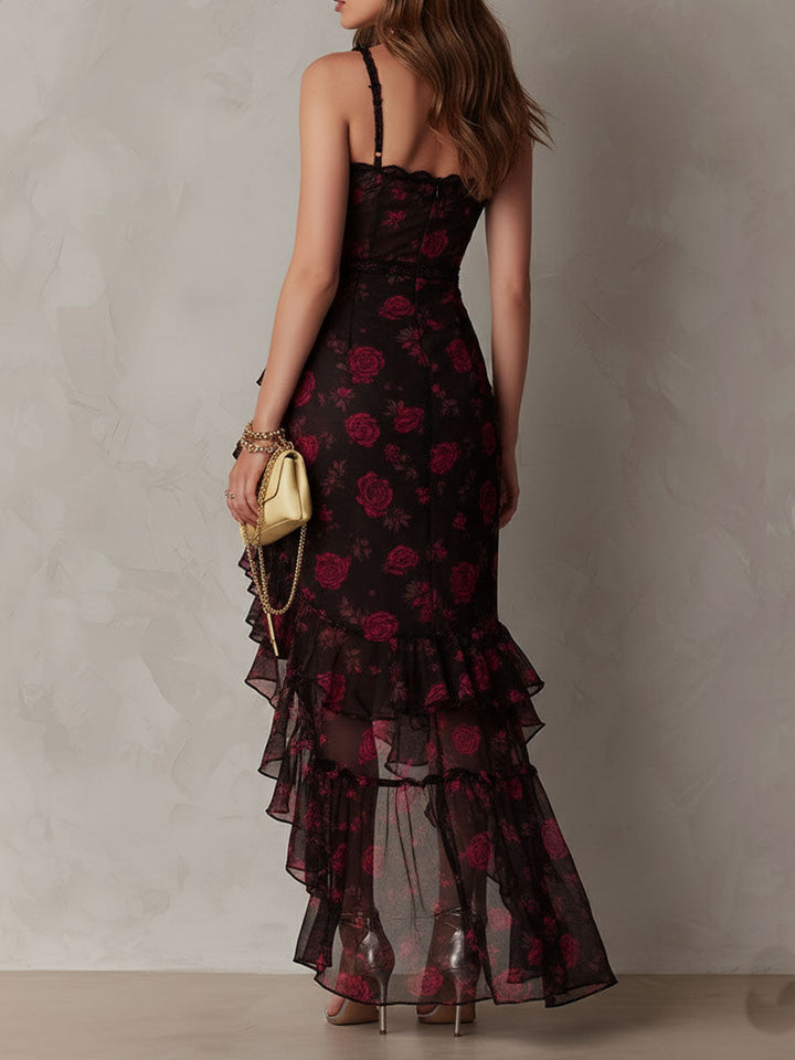 Deyna - Elegante Abito a Fiori Con Orlo Arricciato