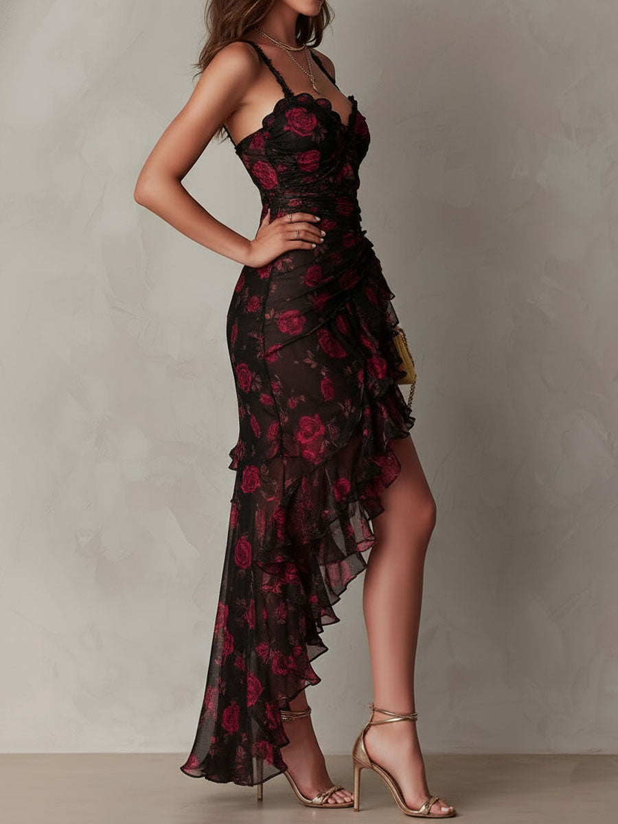 Deyna - Elegante Abito a Fiori Con Orlo Arricciato