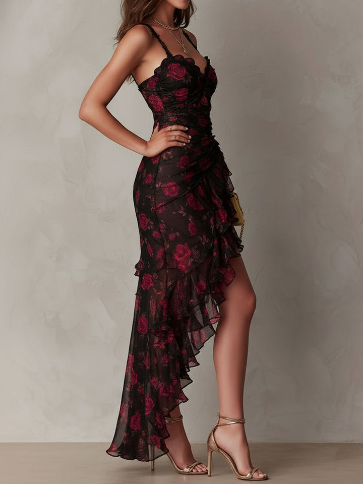 Deyna - Elegante Abito a Fiori Con Orlo Arricciato