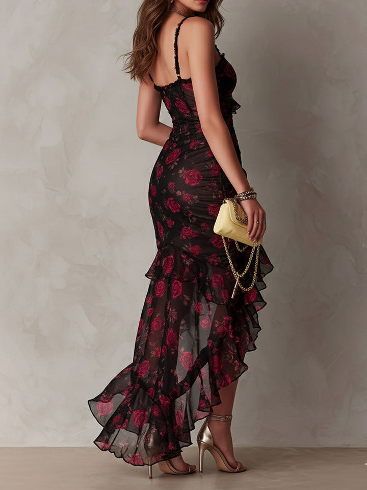 Deyna - Elegante Abito a Fiori Con Orlo Arricciato