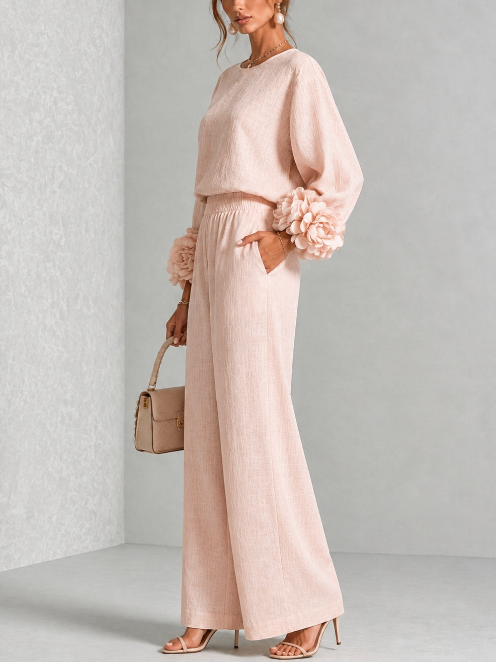 Ayser - Set Composto da Top e Pantaloni con Polsini a Fiori