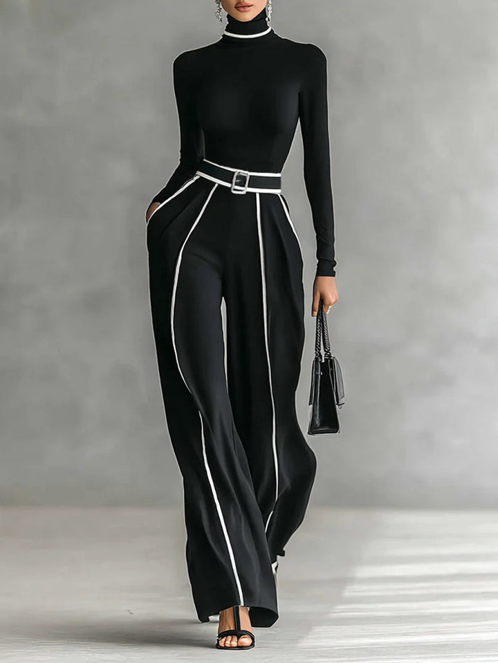 Karyssa - Top a Collo alto e Pantaloni a Gamba larga con Cintura
