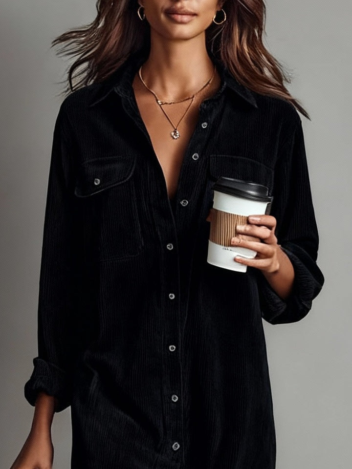 Nurcan - Abito Camicia Con Texture in Velluto a Coste e Tasche
