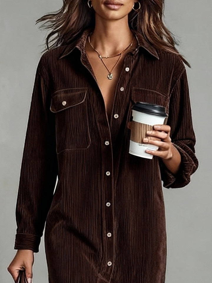 Nurcan - Abito Camicia Con Texture in Velluto a Coste e Tasche