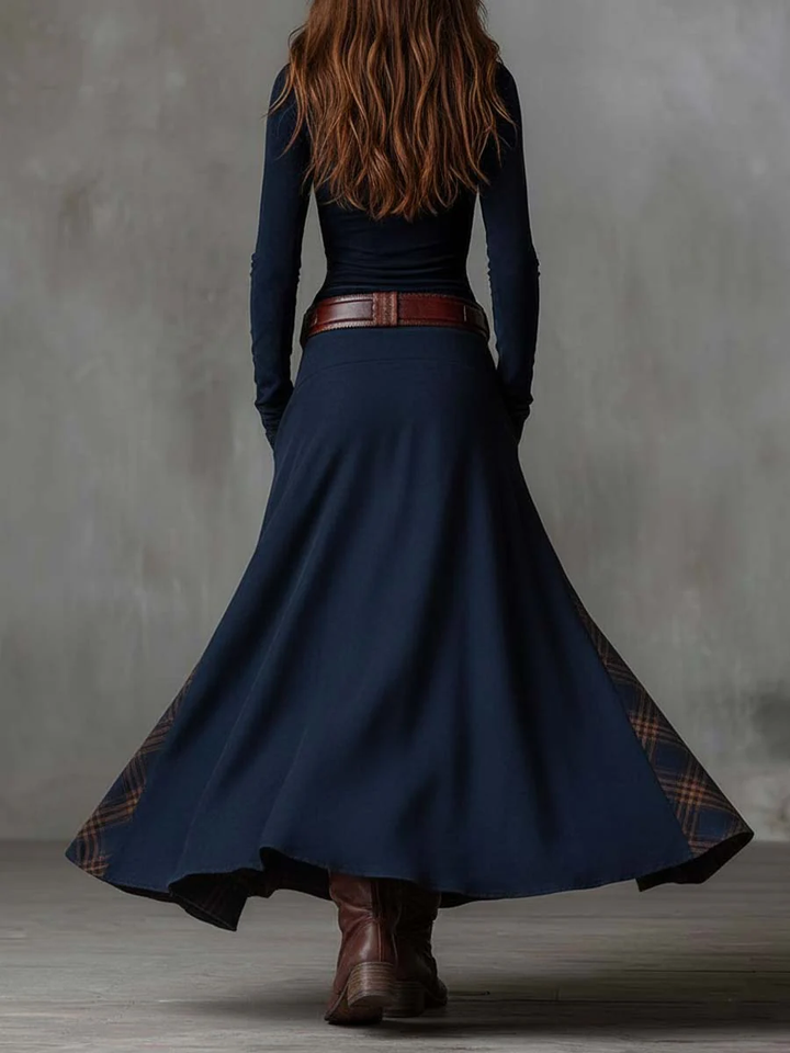 Fringilla - Abito Lungo Vintage In Pelle Scamosciata a Quadri