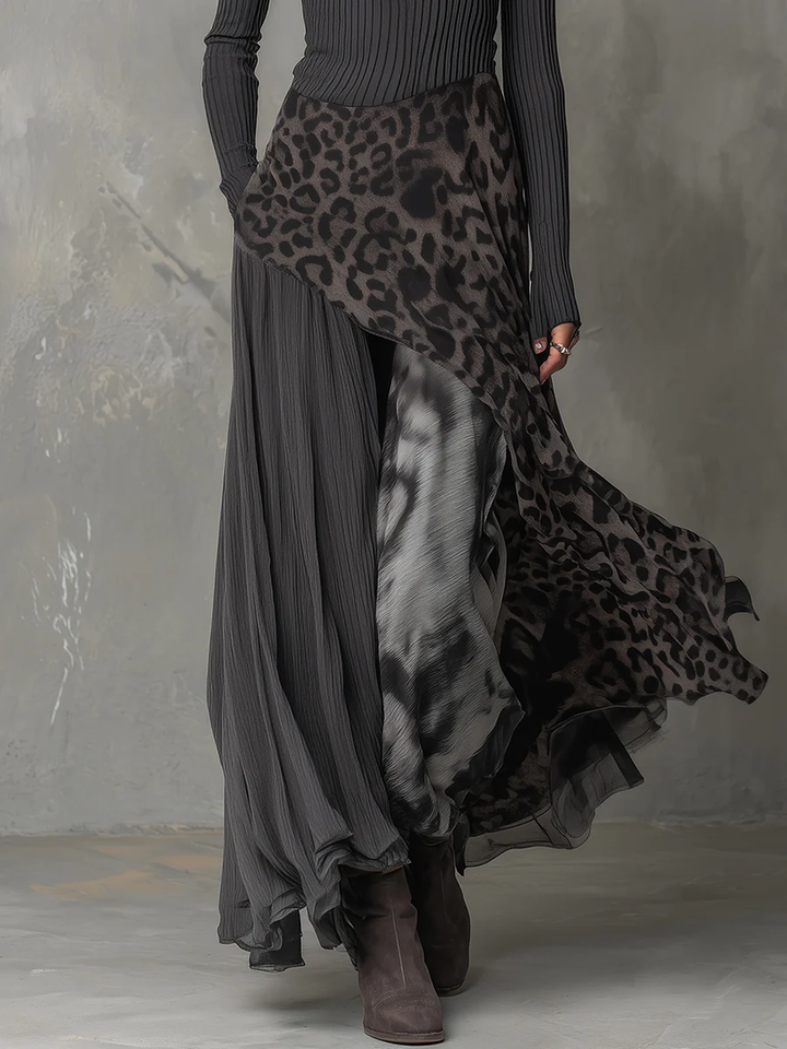 Nkem - Abito Lungo a Righe con Stampa Leopardata