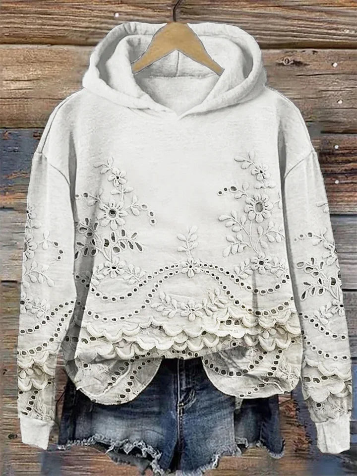 Leenja - Felpa Con Cappuccio Casual a Trama Floreale