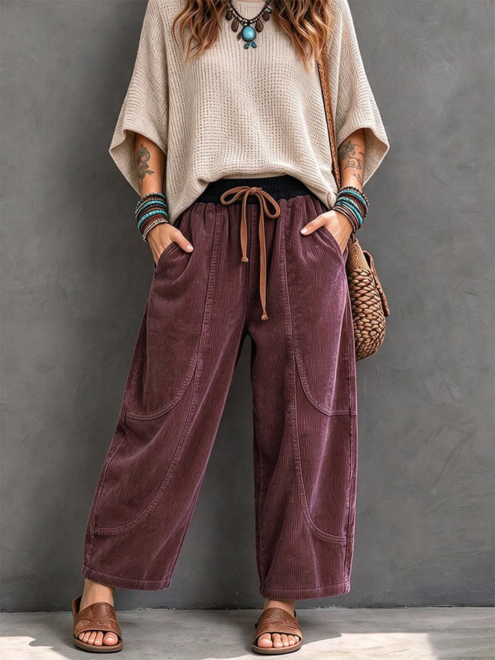 Lenka - Pantaloni Casual in Velluto a Coste Con Elastico