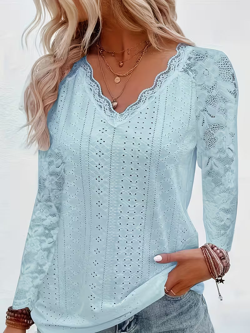 Shaleva - Camicia Elegante a Maniche Lunghe Con Scollo a V in Pizzo