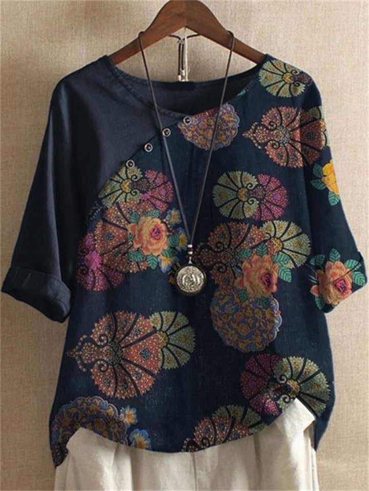 Adoria - Camicetta Boho Con Stampa Floreale e Bottoni