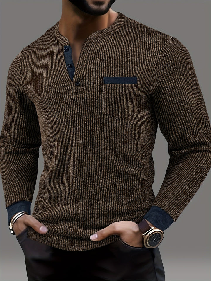 Deegan - Camicia Henley a Maniche Lunghe Con Colletto a Righe in Tessuto Testurizzato
