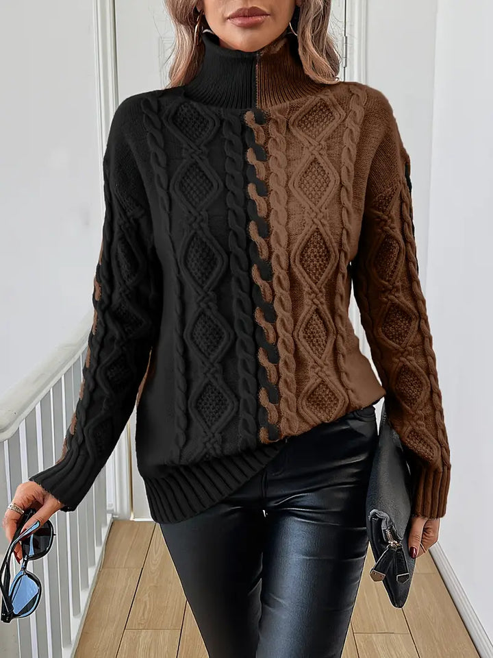 Leovia - Elegante Maglione a Righe Con Collo Alto