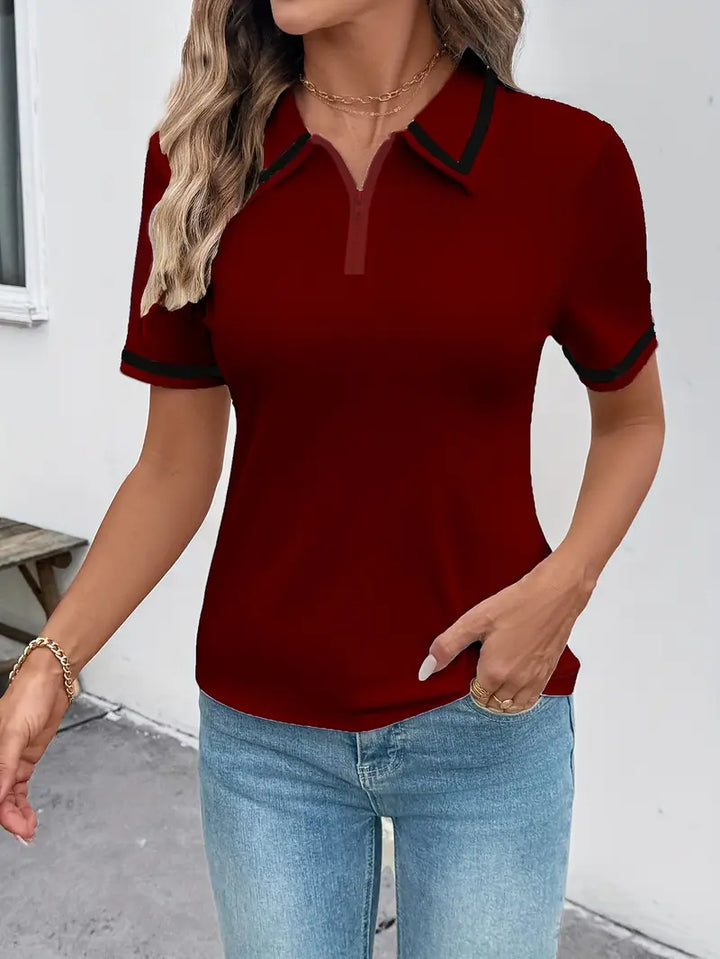 Vasilka - Elegante Top a Maniche Corte Con Colletto