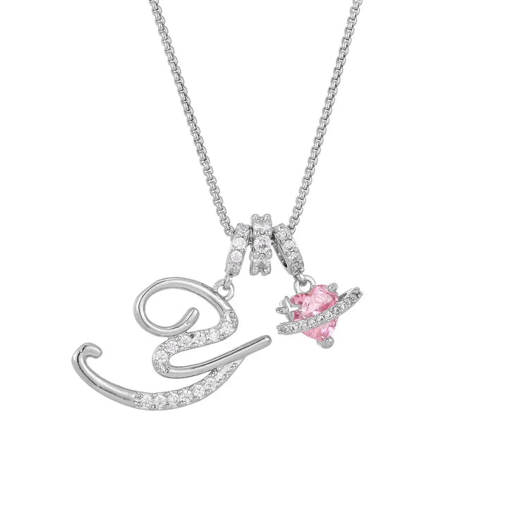 Nerute - Collana Con Iniziale e Ciondolo a Forma di Cuore Rosa