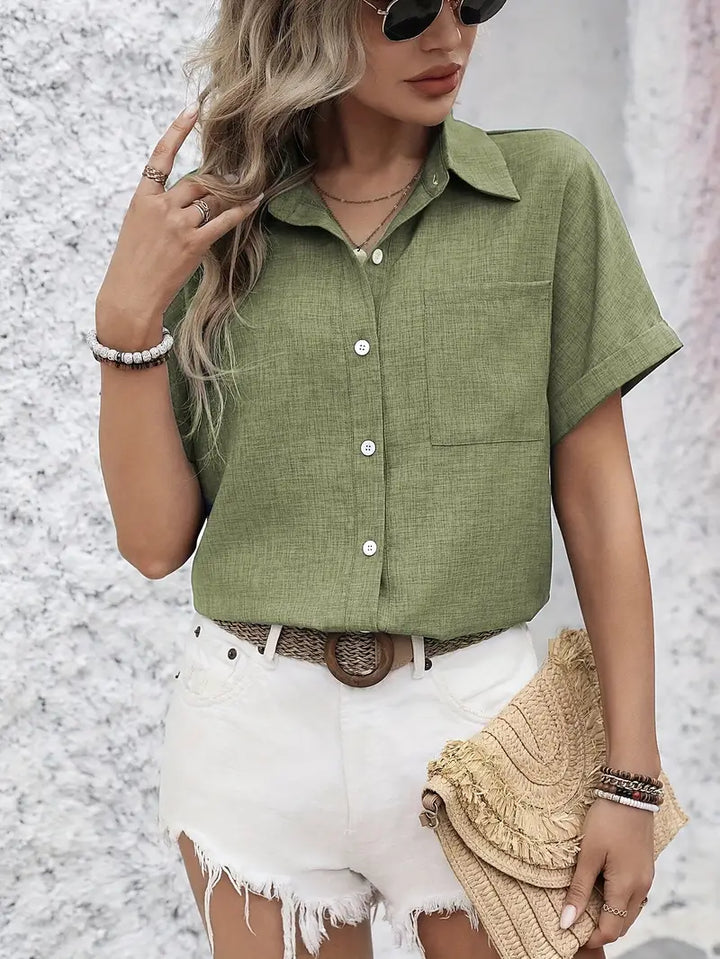 Avina - Elegante Camicia a Maniche Corte Con Taschino