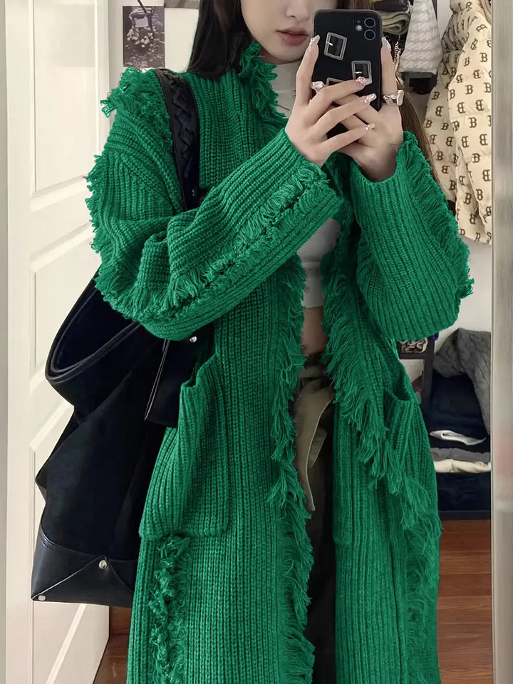 Ramziya - Elegante Nappa Lunga Cardigan Con Tasca