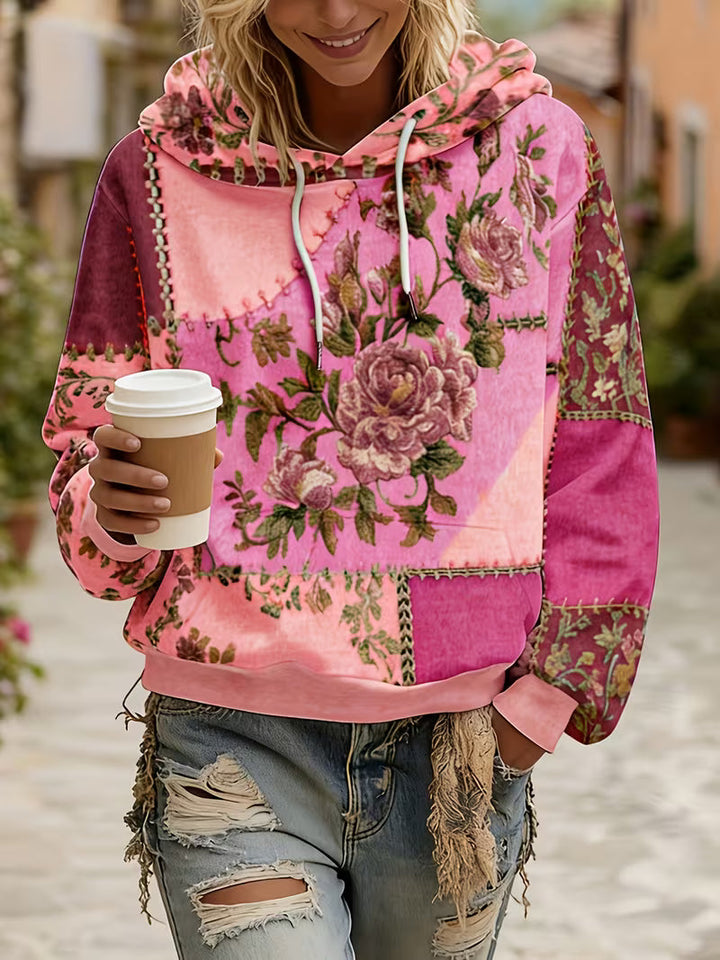 Norella - Felpa Con Cappuccio a Maniche Lunghe in Patchwork Floreale