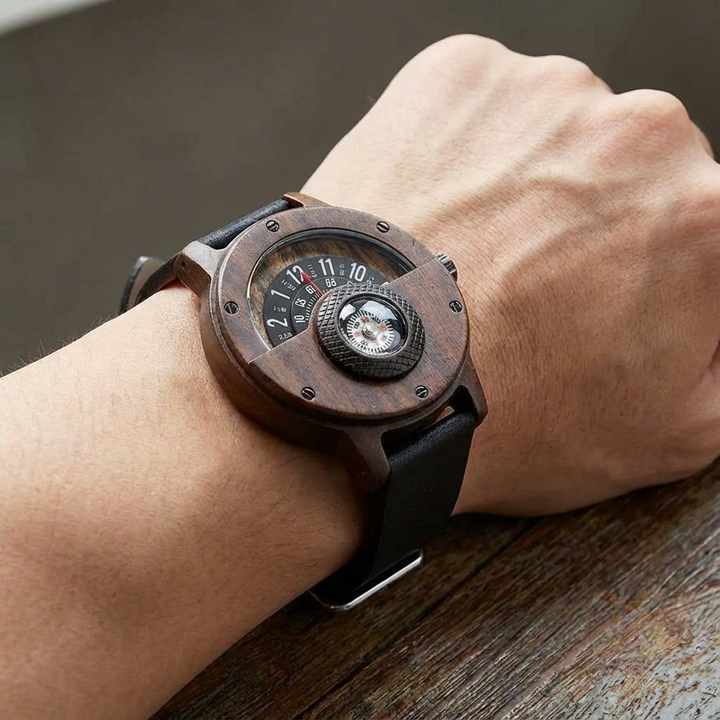 Krzysztof - Orologio Da Tavolo Con Quadrante a Bussola In Legno