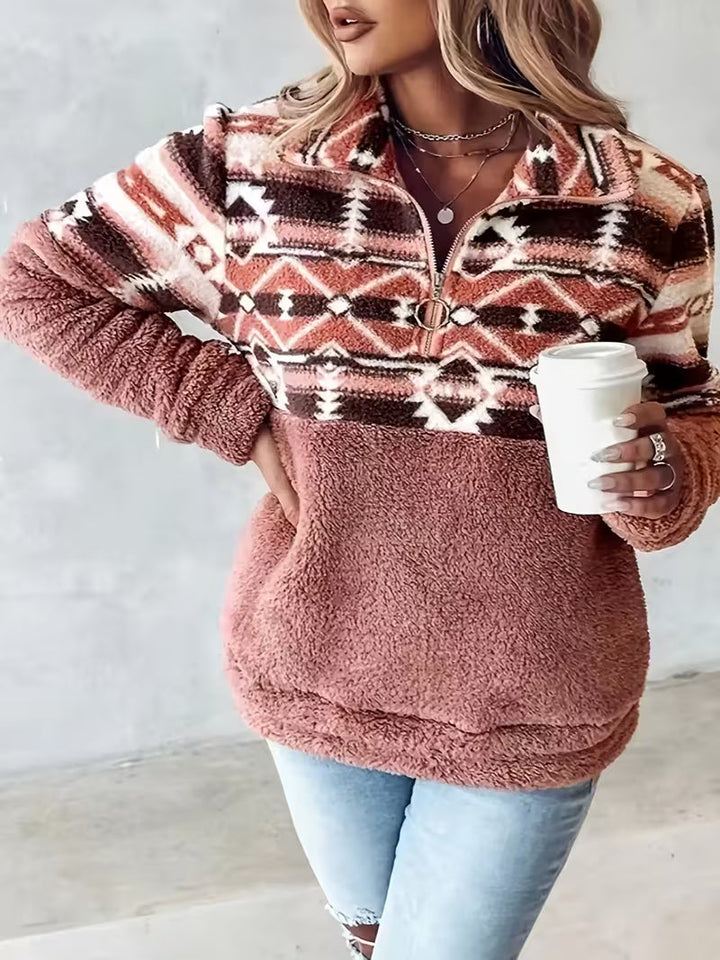 Limina - Felpa Teddy Con Motivo Geometrico E Mezza Zip