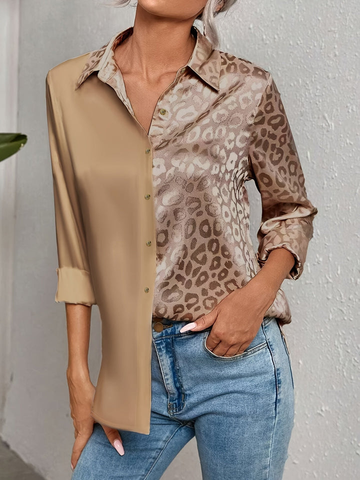 Gwendolyn - Camicia Con Bottoni In Raso Bicolore Con Stampa Leopardata Jacquard
