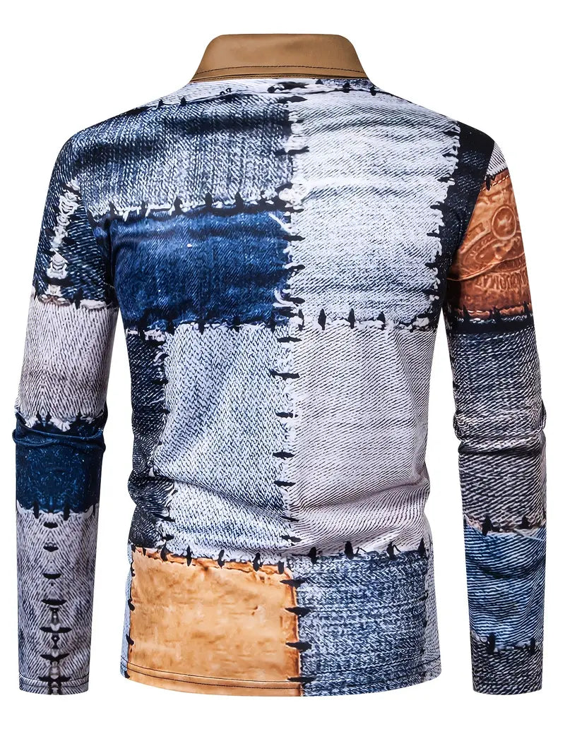 Zerem - Camicia a Maniche Lunghe con zip e Blocchi di Colore