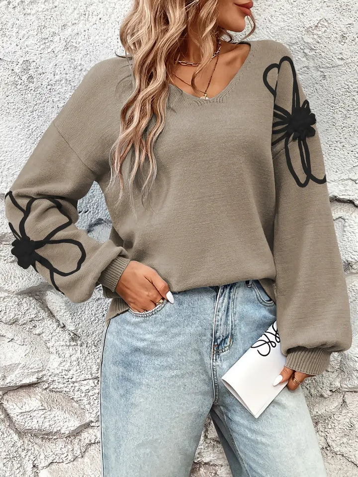 Semira - Maglione a Maniche Lunghe Con Ricami Floreali