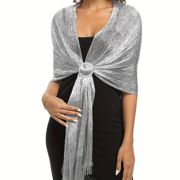 Shoshana - Elegante Sialle Decorativo Con Nappine in Pizzo e Sciarpe Metallizzate