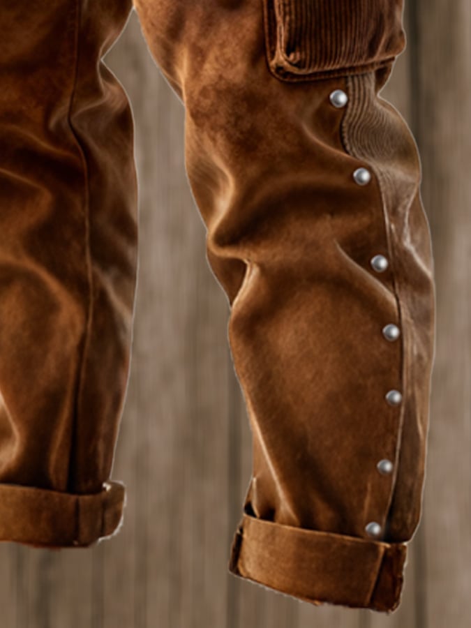 Curran - Pantaloni Vintage Da Avventura Outdoor in Velluto a Coste Con Cuciture e Nappine