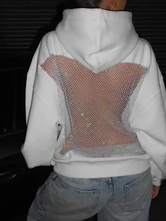 Yasmina - Felpa Con Cappuccio Senza Schienale in Rete Glitterata