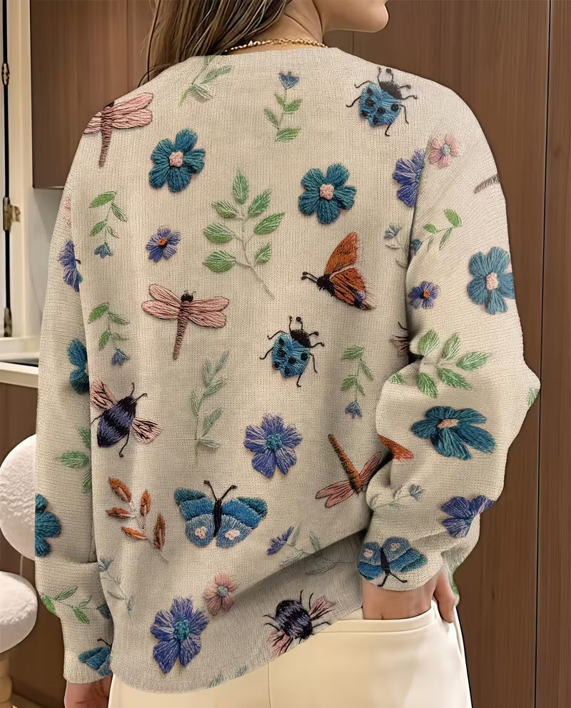 Nigella - Maglione Casual Con Stampa Floreale E Di Insetti