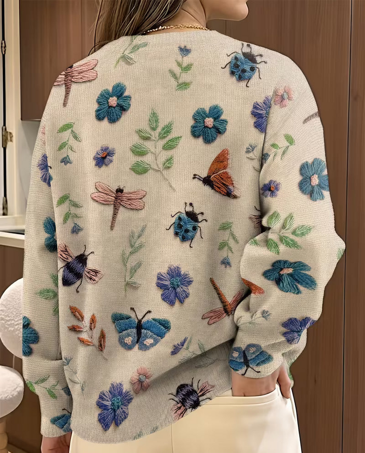 Nigella - Maglione Casual Con Stampa Floreale E Di Insetti