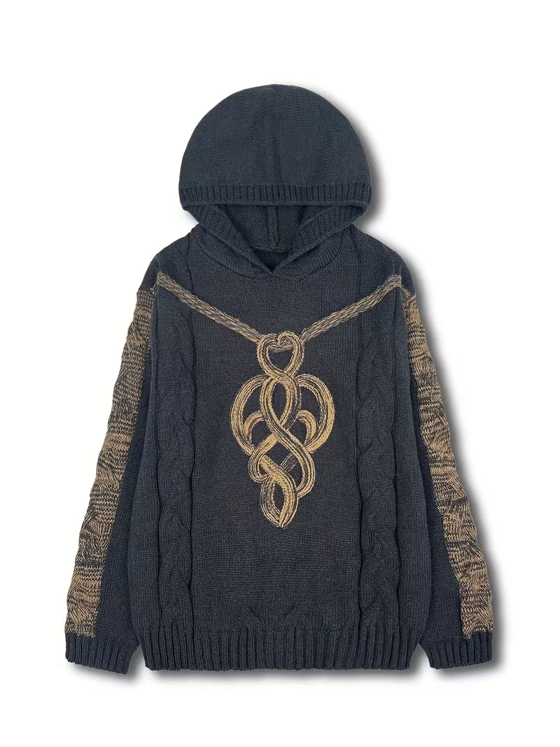 Cypriana - Elegante Maglione Lavorato a Maglia Con Cappuccio