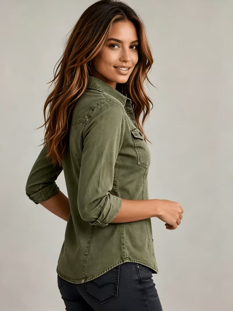 Rihana - Top in Denim Vintage Con Collo Stretto