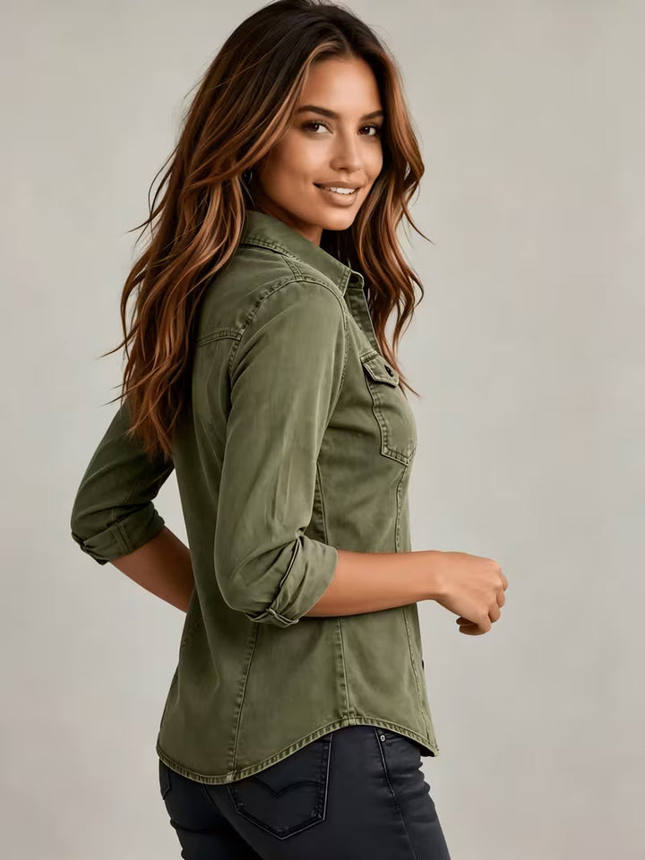 Rihana - Top in Denim Vintage Con Collo Stretto