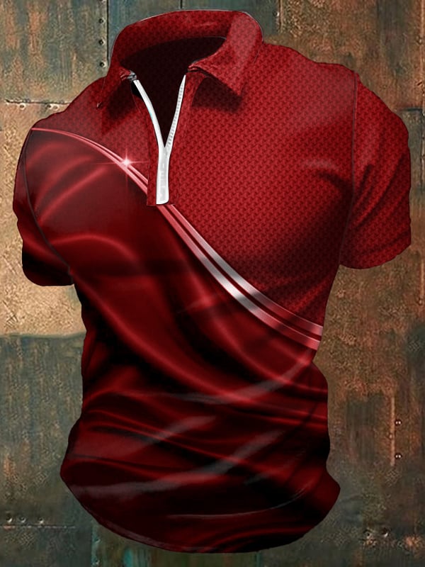 Polo Casual Da Uomo Con Zip e Stampa Grafica Sfumata