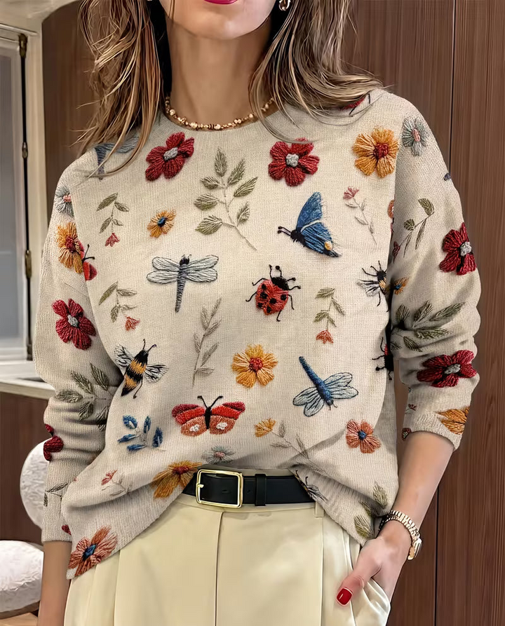 Nigella - Maglione Casual Con Stampa Floreale E Di Insetti