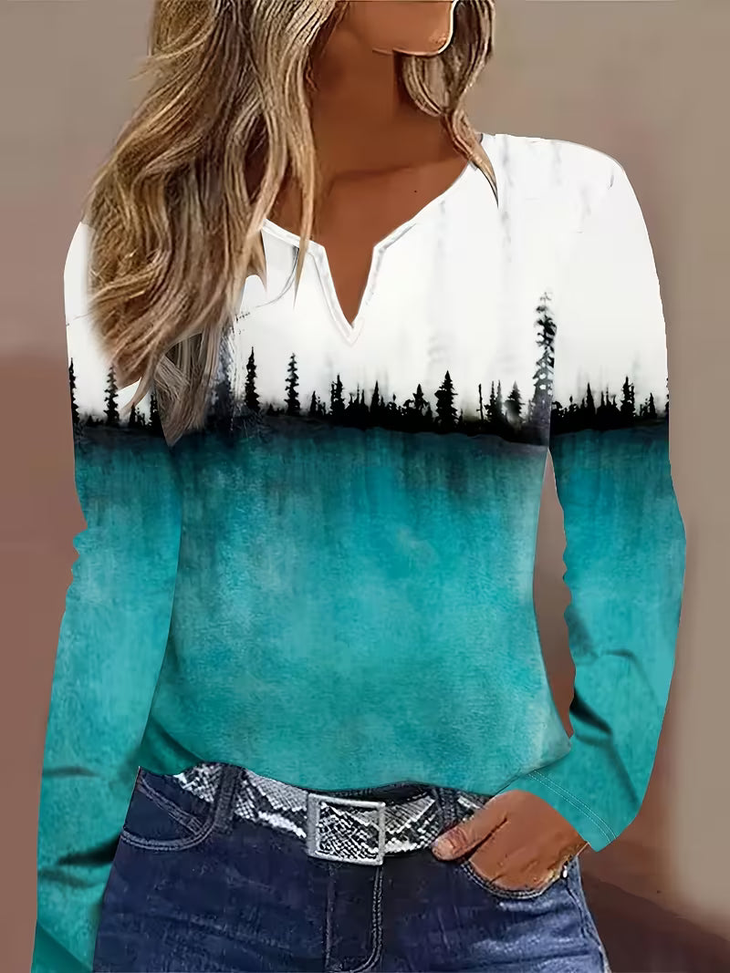 Prajina - Maglia a Maniche Lunghe Con Stampa Boschiva