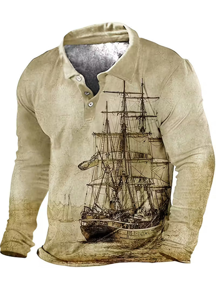 Giles - Elegante Camicia Con Stampa 3D Di Barca a Vela Sul Risvolto