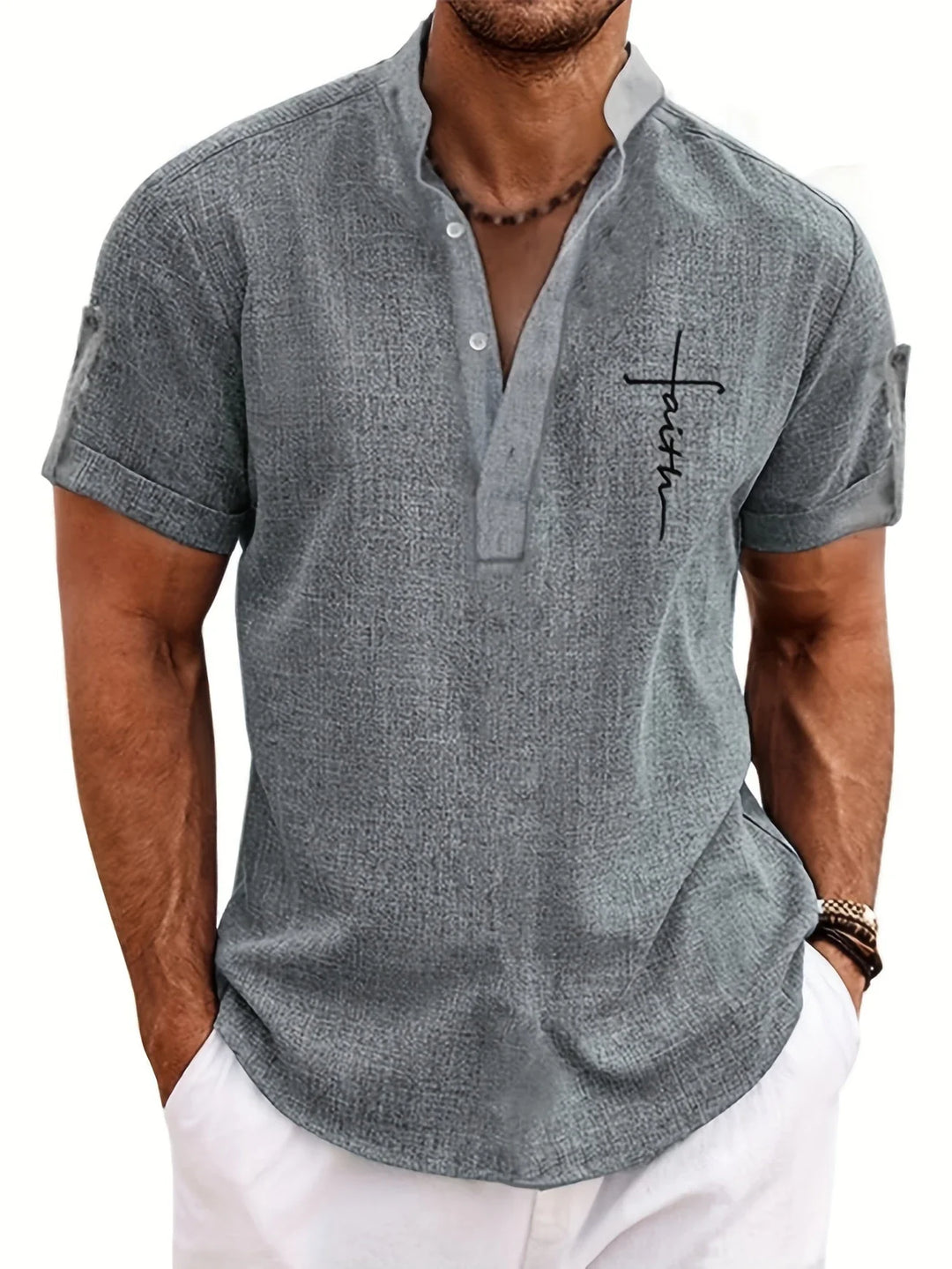 Elliott - Elegante Camicia a Maniche Corte Con Collo Alto