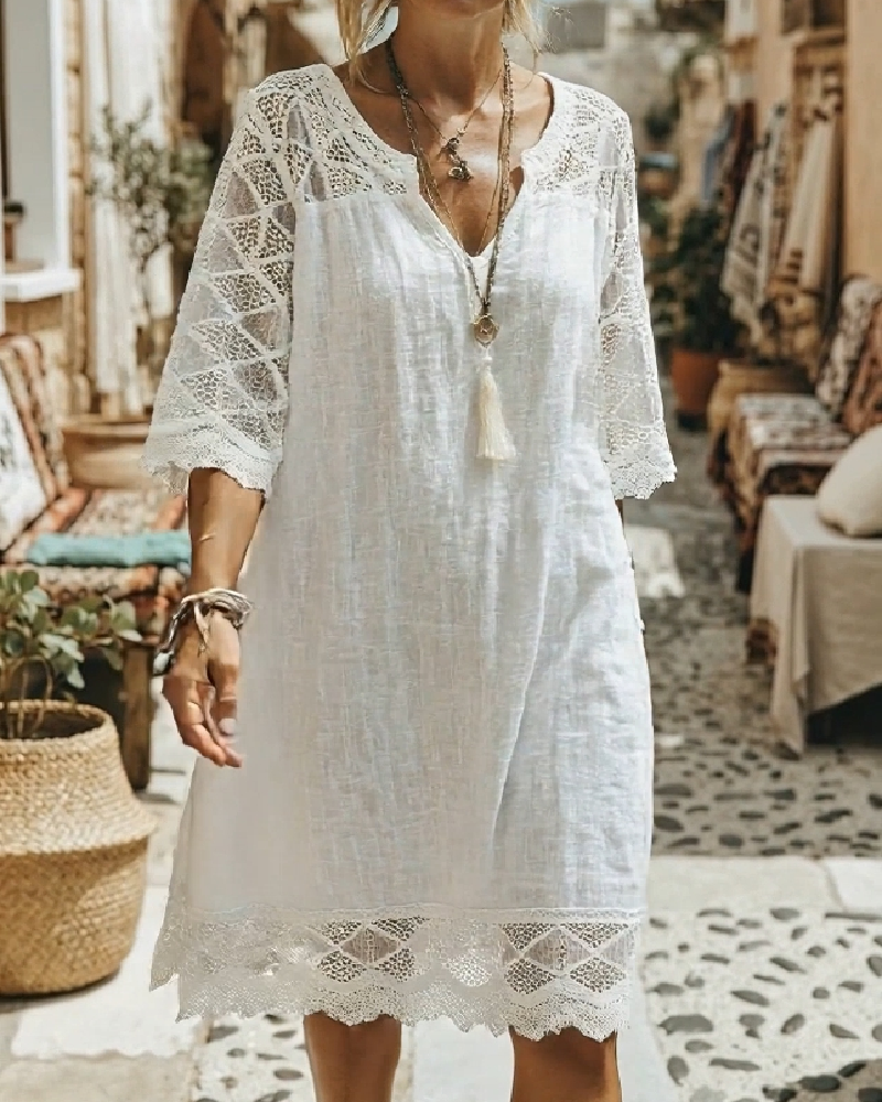 Kilina - Abito Patchwork in Pizzo Con Scollo a V