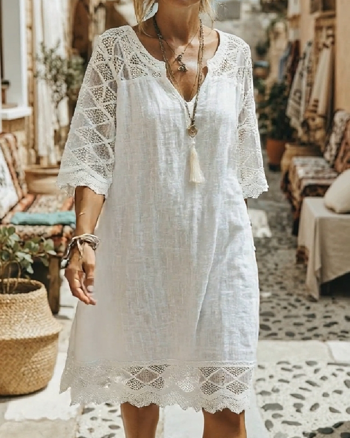 Kilina - Abito Patchwork in Pizzo Con Scollo a V