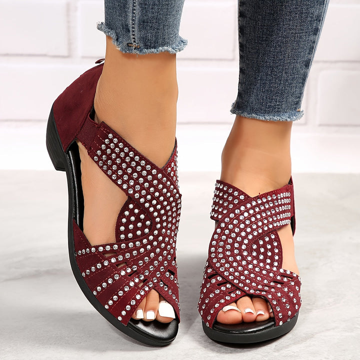 Denuta - Sandali Con Zeppa e Punta Aperta Decorati Con Strass