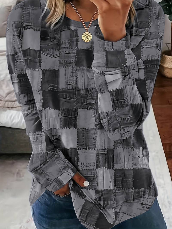 Talya - Top Casual a Maniche Lunghe Con Stampa a Quadri