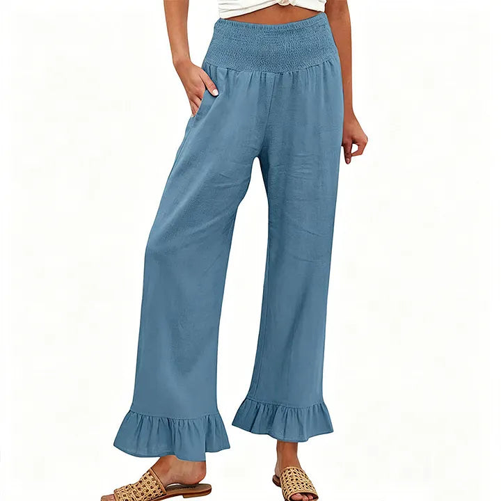 Moriom - Pantaloni Da Casa in Cotone Stile Boho Con Volant