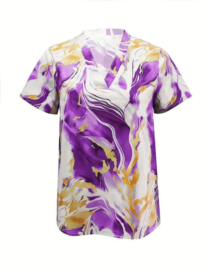 Maroula - Elegante Camicia A Maniche Corte Con Stampa Marmo