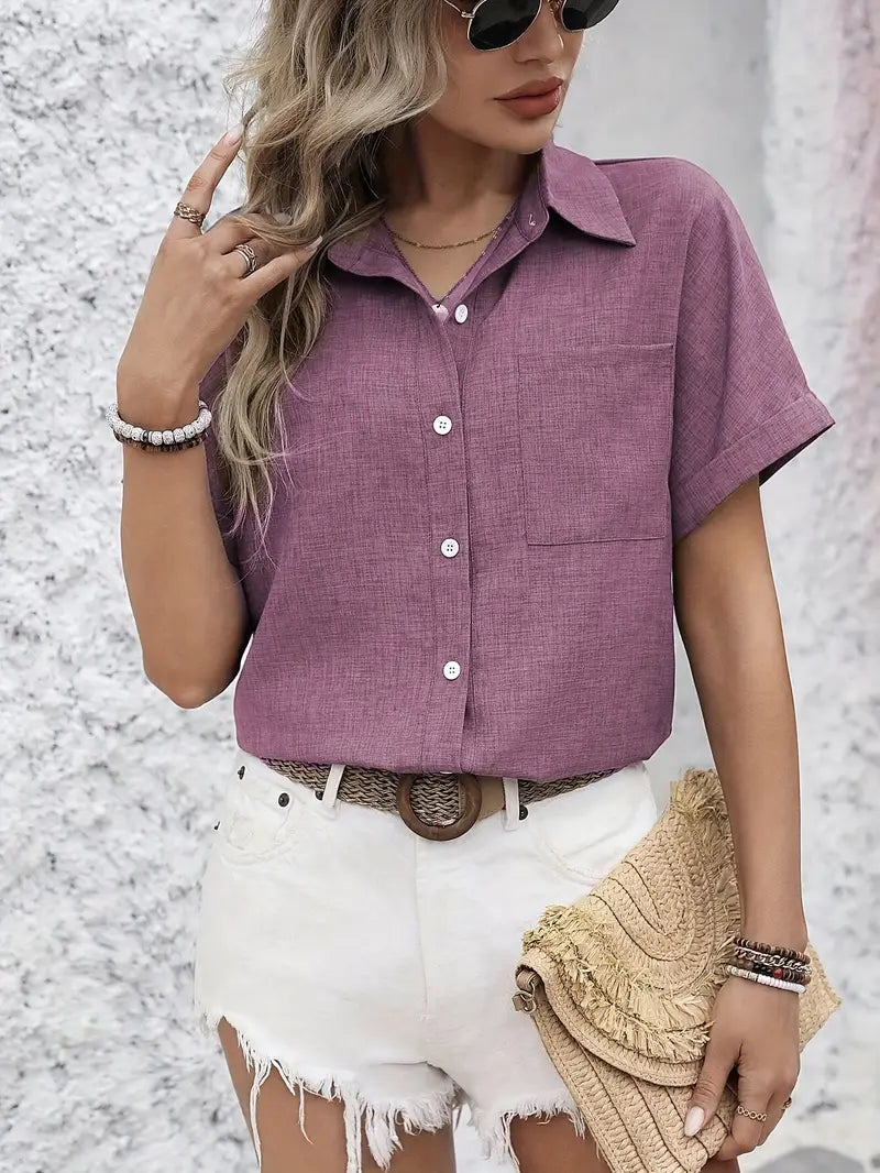 Avina - Elegante Camicia a Maniche Corte Con Taschino