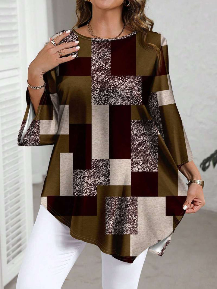 Nurit - Camicetta Oversize a Quadri Con Stampa e Maniche Corte